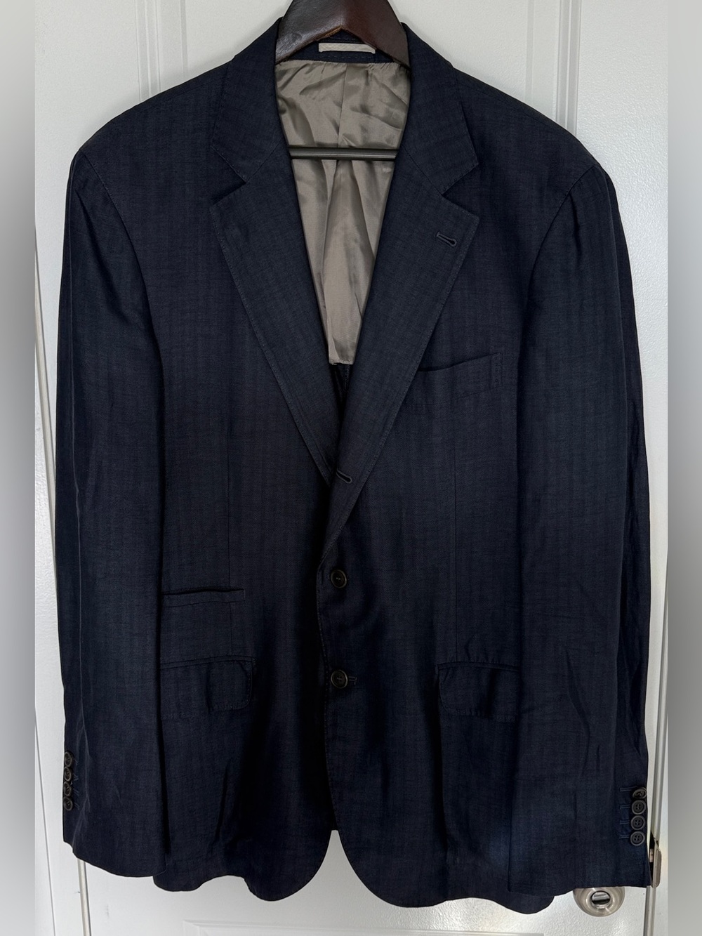 Brunello Cucinelli Navy Blue Wool Suit Jacket